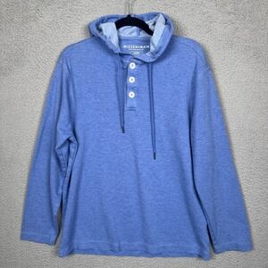 Mizzen & Main Hoodie Mens L Blue Heather Fairway Hooded Henley Preppy Athleisure